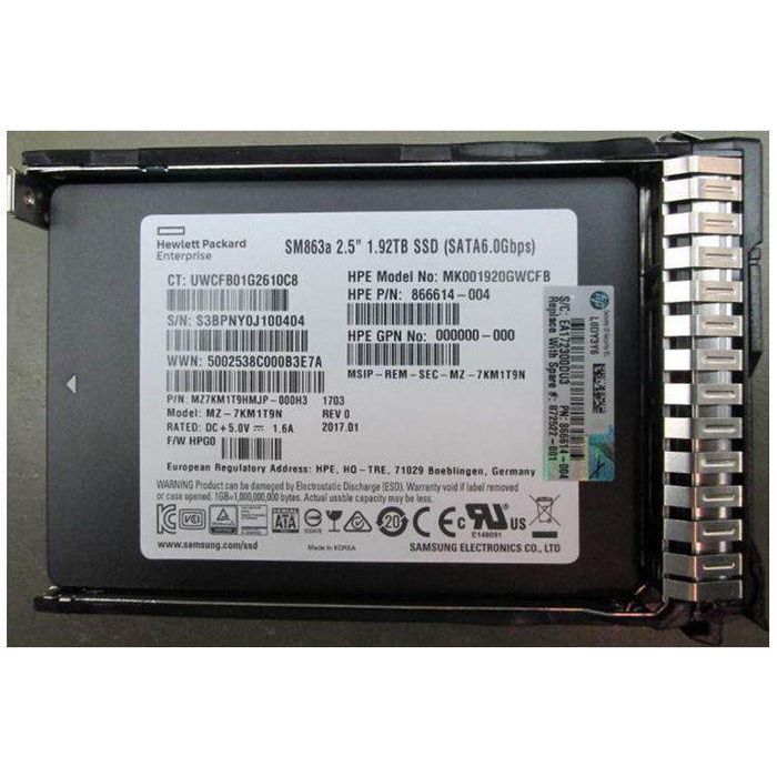 Hewlett Packard Enterprise 1.92TB 2.5" SATA III SFF MU-3 SC - Disco Duro Sólido para Servidores 1