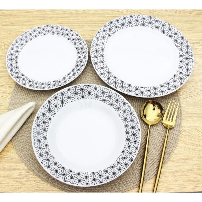 Servicio de mesa 18 piezas en porcelana formas geométricas en blanco y negro 4 Servicio de mesa 18 piezas en porcelana formas geométricas en blanco y negro 4
