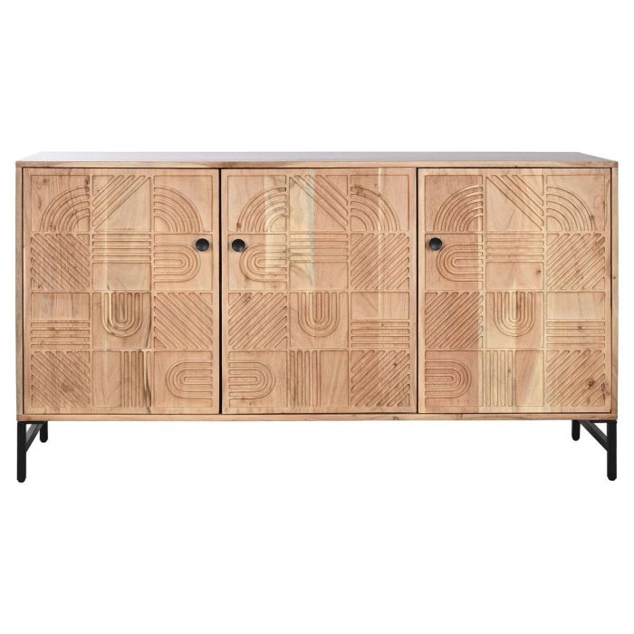 DKD Home Decor Buffet Moderno Marrón Negro de Acacia y Metal con 3 Puertas, 2 Estanterías, Desmontable 145x40x80 cm 1