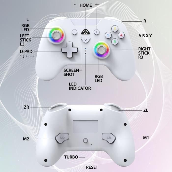 Subsonic SUB1709241285386 Controlador Inalámbrico para Nintendo Switch, LED Programables, Vibración y Giroscopio, Blanco 1