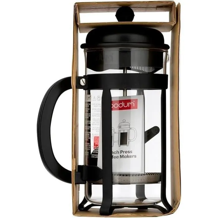 Bodum Cafetera de Prensa Francesa 1908-01 Negra Vidrio de Borosilicato Acero Inoxidable 3