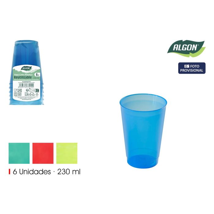 Set de 6 vasos de colores Algon 230 ml (24 Unidades) Set de 6 vasos de colores Algon 230 ml (24 Unidades)