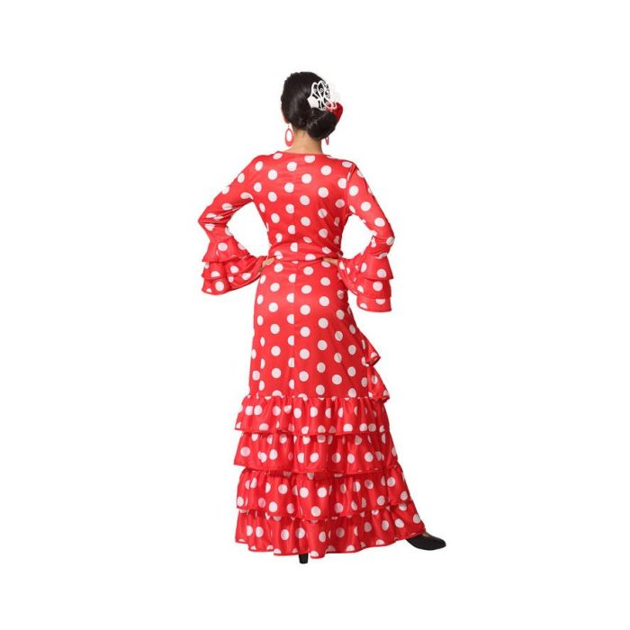 Disfraz Flamenca Sevillana Rojo para Mujer Adulto, Vestido con Flecos y Cola en Cascada, Talla XS-S 2
