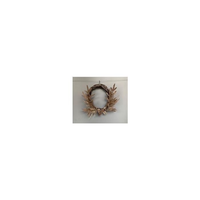 DKD Home Decor Corona Navidad Alpina Beige Plateado 50 cm - Decoración de Poliéster y Metal para Puerta - Pack 2 Unidades