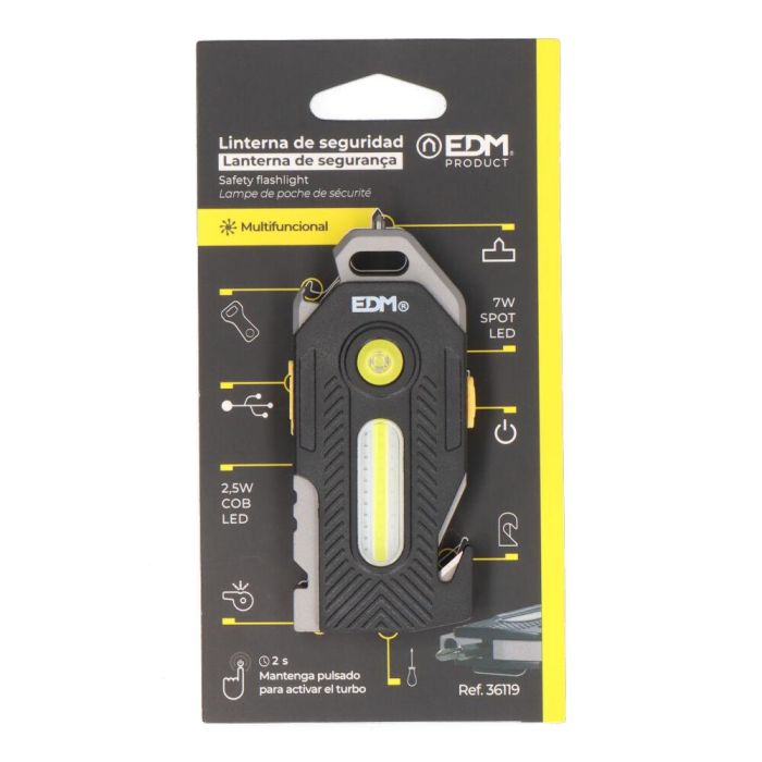 Edm Linterna de seguridad 6 en 1 7W + 2,5W 400lm, LED, batería recargable, abridor botellas, cuter, rompe cristales, silbato emergencia, destornillador 4 Edm Linterna de seguridad 6 en 1 7W + 2,5W 400lm, LED, batería recargable, abridor botellas, cuter, rompe cristales, silbato emergencia, destornillador 4