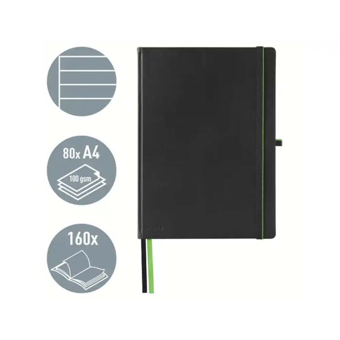 Leitz Cuaderno Complete Tapa Dura DIN A4, 80 Hojas Rayado Horizontal, Color Negro 1