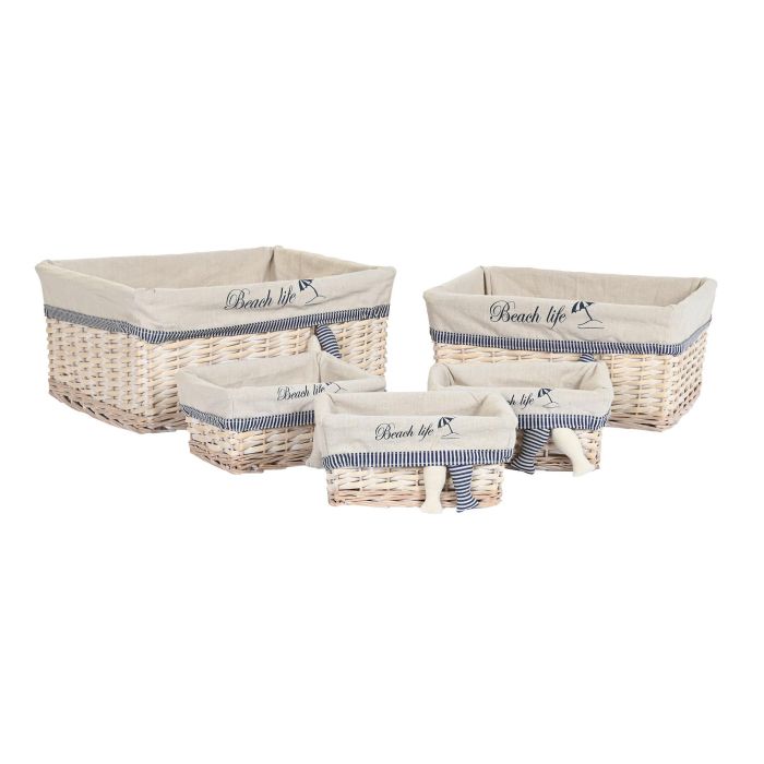 DKD Home Decor Cesta Mediterraneo Set de 5 Beige Azul Poliester y Algodon 38 x 48 x 13 cm 3