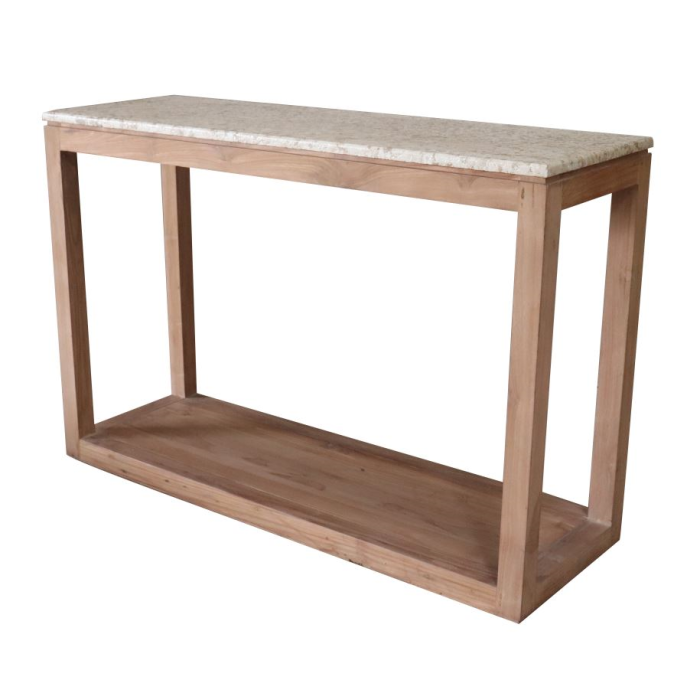 DKD Home Decor Consola Colonial Elegante de Madera Reciclada y Mármol Natural, Mueble Auxiliar para Salón o Recibidor | 120x40x80 cm