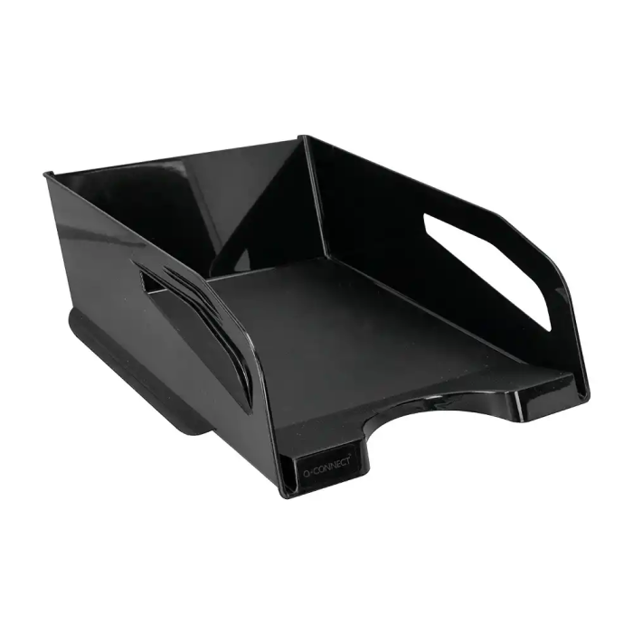 Q-connect Bandeja sobremesa plástico gran capacidad con asa negro opaco 386x270x115mm 4