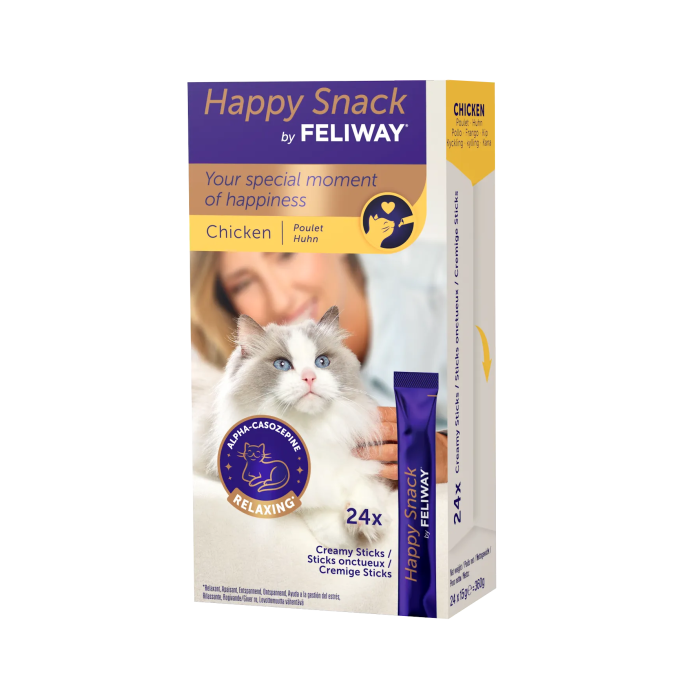 Feliway Happy Snack Sobres Sabor Pollo 15 gr, Pack de 24 Unidades