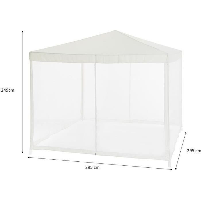 Arbor de jardín con 4 redes de mosquitos - 3x3m - Acero y poliéster 140 G - Blanco 3