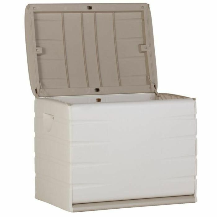 PLASTIKEN Safe 260L - Baúl de Almacenamiento Multiusos Interior/Exterior con Ruedas y Candado Beige para Jardín o Juguetes 1