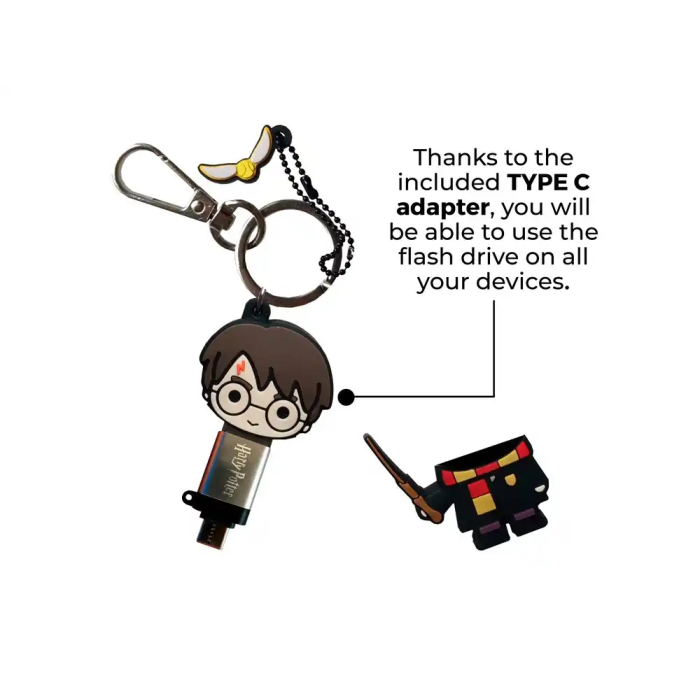 Wondee Memoria USB Llavero Harry Potter 32GB con Adaptador USB C 4