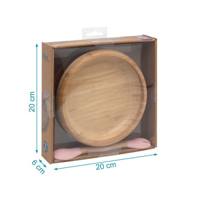 Set Vajilla Silicona Y Bambú Rosa Con Cuchara-Tenedor 4