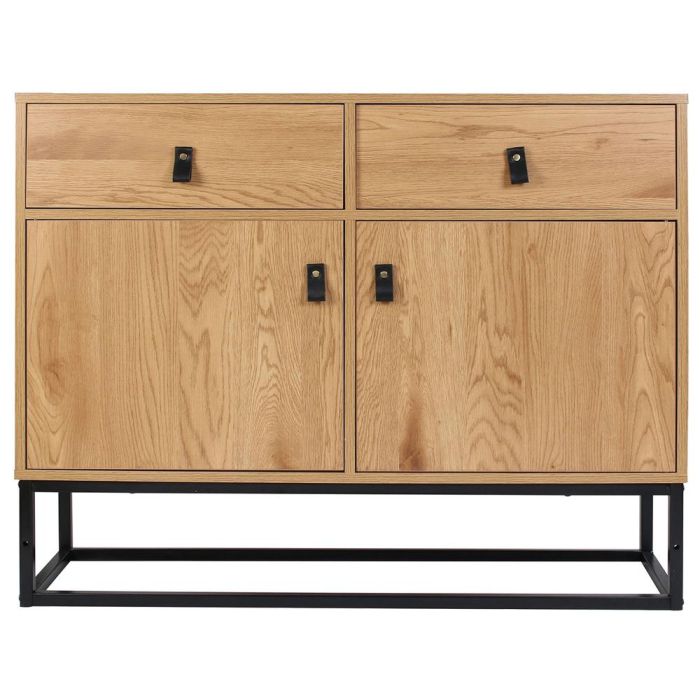 Home Deco Factory Aparador Abbott, Colección Industriel, 2 cajones y 2 puertas de madera y metal, 101x29x80 cm 2 Home Deco Factory Aparador Abbott, Colección Industriel, 2 cajones y 2 puertas de madera y metal, 101x29x80 cm 2
