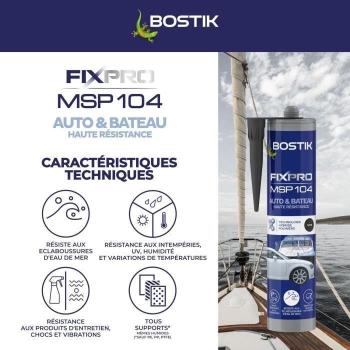 Sellador para automoción/náutica - BOSTIK - Fixpro MSP 104 - Adhesivo y sellador - Resistente a la intemperie y al agua de mar - Negro - 290 ml 1