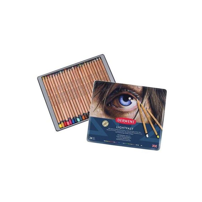 Derwent Lápices de colores Lightfast resistentes a la luz, caja metálica, 24 colores surtidos
