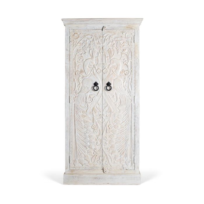 Giner y Colomer Armario Madera Mango Puertas Talladas Estilo Étnico Blanco 155x36cm 0 Giner y Colomer Armario Madera Mango Puertas Talladas Estilo Étnico Blanco 155x36cm 0