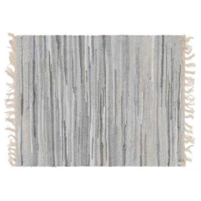 DKD Home Decor Alfombra Indio Gris de Algodón y Piel 230 x 160 cm para Salón/Comedor