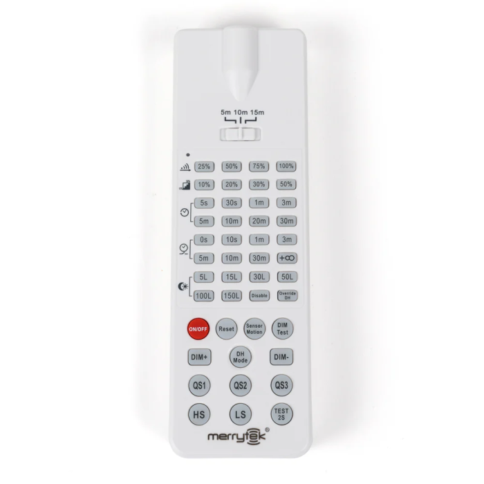 Merrytek Control Remoto para Sensor Microondas Campanas LED, Configuración de Detección y Tiempo, Compatible con Drivers 1-10V