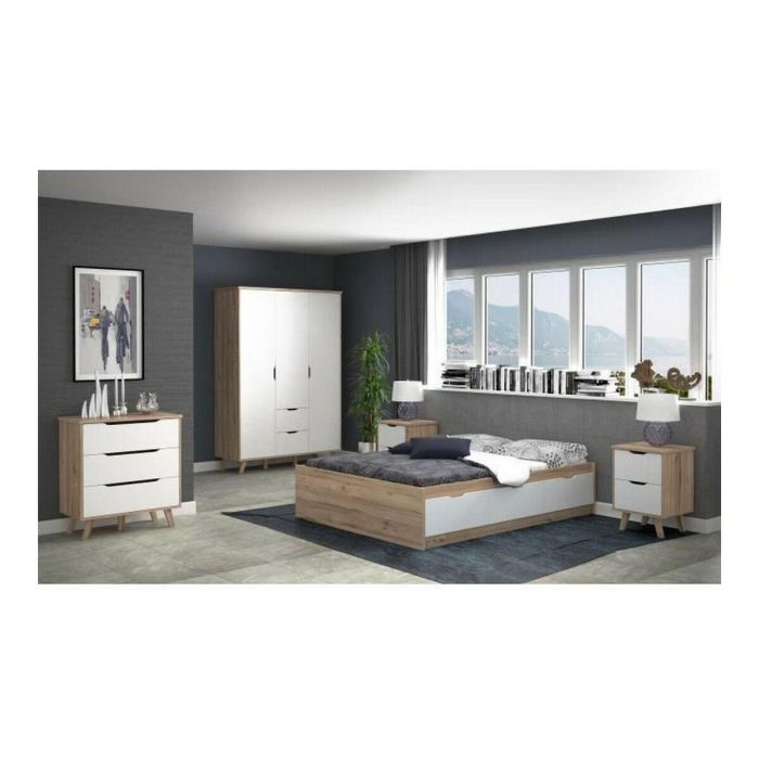 FINLANDEK VANKKA Cómoda Cajonera Escandinava, 3 Cajones, Roble y Blanco Mate, Patas Madera Maciza, 80x42x86 cm 2 FINLANDEK VANKKA Cómoda Cajonera Escandinava, 3 Cajones, Roble y Blanco Mate, Patas Madera Maciza, 80x42x86 cm 2