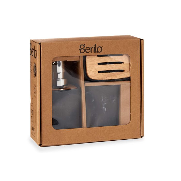 Set de Baño de Plástico y Bambú Negro Berilo - 19x8x20 cm (8 Unidades) 2 Set de Baño de Plástico y Bambú Negro Berilo - 19x8x20 cm (8 Unidades) 2