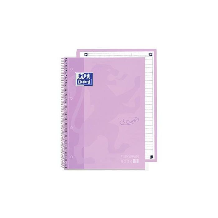 Oxford Cuaderno Touch Europeanbook 1 Write&Erase 80H A4+ 1 Línea Microperforado T-Extradura Pack 5 Ud Lavanda Pastel