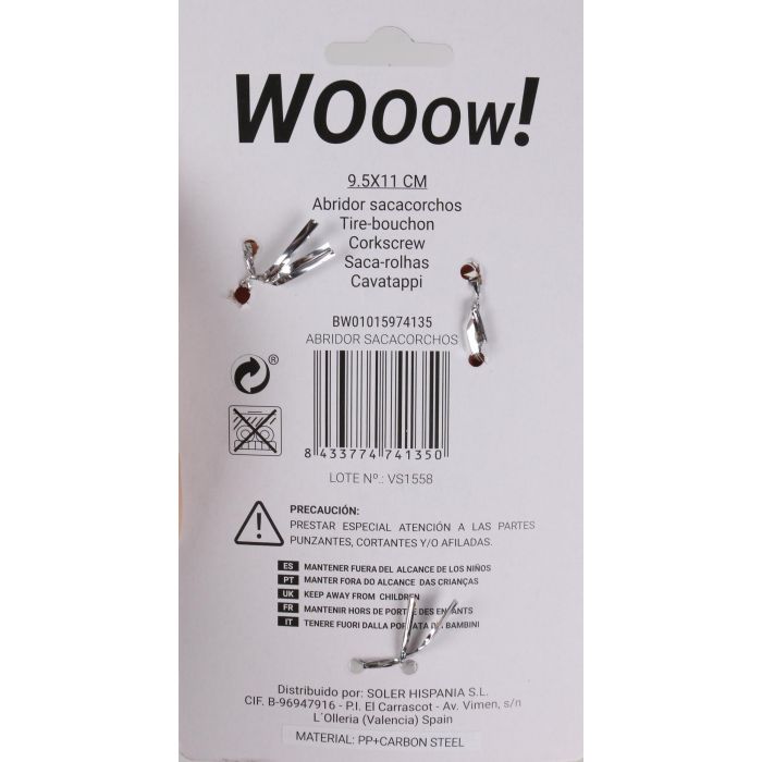 Wooow Abridor Sacacorchos Privilege, 9,5 x 1,8 x 12 cm (36 Unidades) 1