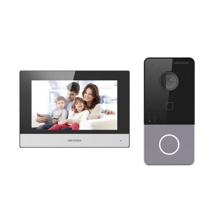 Hikvision Kit Videoportero IP Villa DS-KV6113-WPE1(C) + DS-KH6320-WTE1 para 1 Puerta, Panel Exterior y Monitor Interior, 2 Fuentes Alimentación