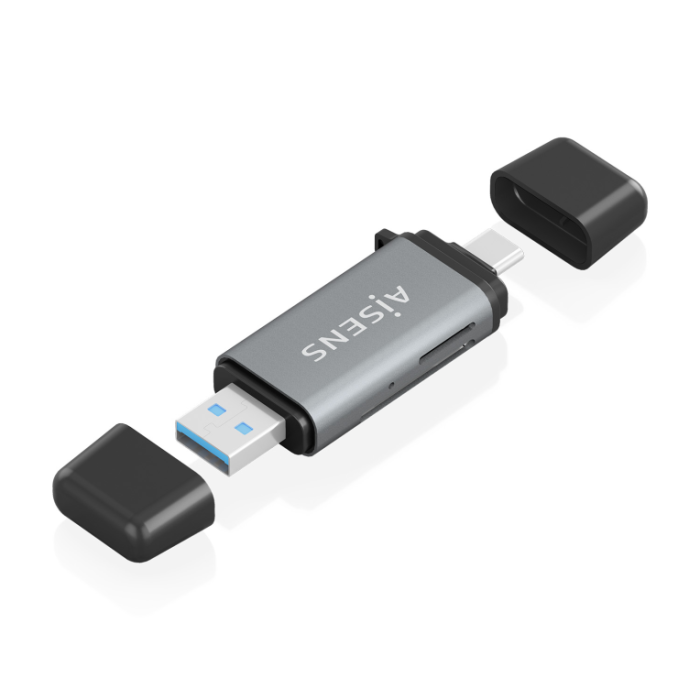 AISENS ASCR-2AC11-GR Lector de Tarjetas USB 3.2 Gen 1 Type-A/Type-C para SD, Micro SD, MMC, RS-MMC, MMC Micro