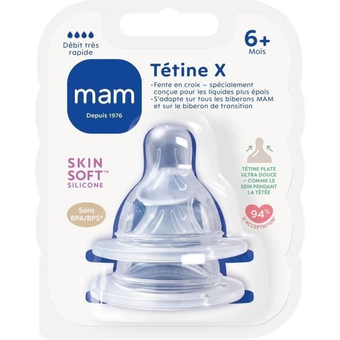 MAM Tetina Anatómica para Biberón Flujo X Rápido Líquido Espeso Silicona Juego de 2 - Simula Succión Pecho Transparente 1 MAM Tetina Anatómica para Biberón Flujo X Rápido Líquido Espeso Silicona Juego de 2 - Simula Succión Pecho Transparente 1