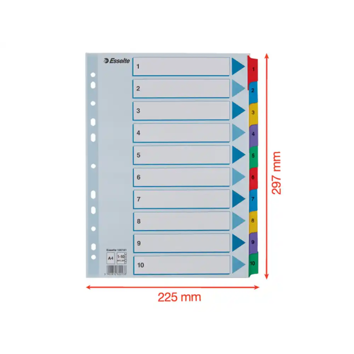 Esselte Separadores Numéricos Cartulina Mylar 1-10 Juego de 10 Separadores DIN A4 Multitaladro Multicolor 5