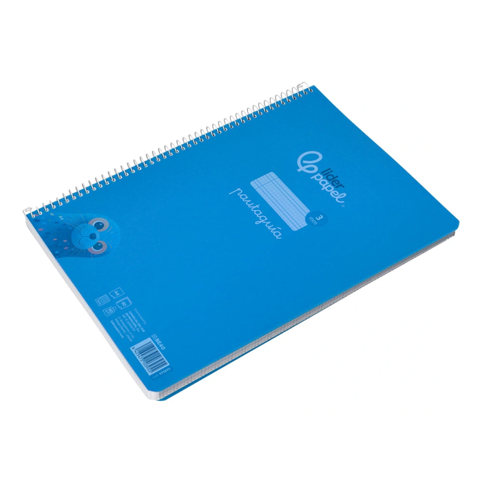 Liderpapel Cuaderno Espiral A4 Pautaguía 80 Hojas 90gr Cuadro Pautado 3mm con Margen, Tapa Plástico, Color Azul 5