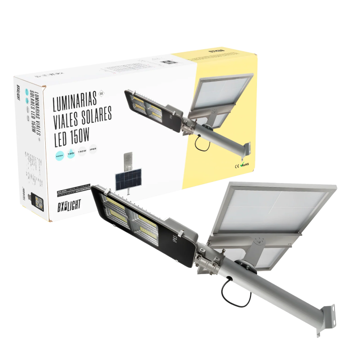 BX3 LIGHT Farola LED Solar 150W 7.500Lm 6000K IP65 con Sensor, Modelo BX3-SLABS150W-CW - Para Iluminación Exterior BX3 LIGHT Farola LED Solar 150W 7.500Lm 6000K IP65 con Sensor, Modelo BX3-SLABS150W-CW - Para Iluminación Exterior