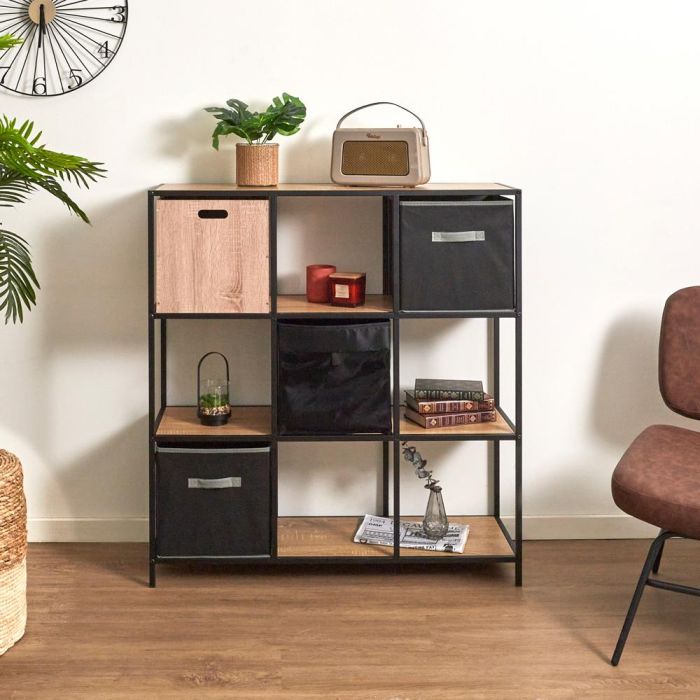 Home Deco Factory Estantería Loka de 9 compartimentos, madera MDF y hierro, 99x32x105.5 cm 5