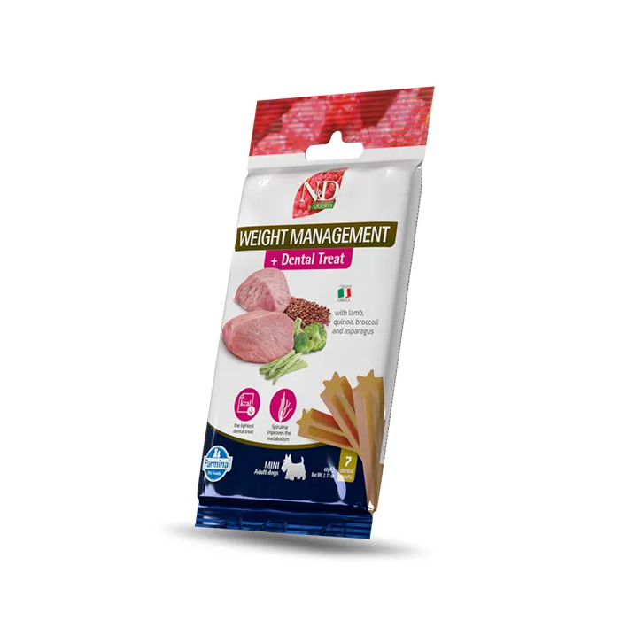 Farmina Treat Nd Quinoa Dog Weight M Cordero Mini 15x60 gr - Alimento complementario con cordero, quinoa, brócoli y espárragos para perros