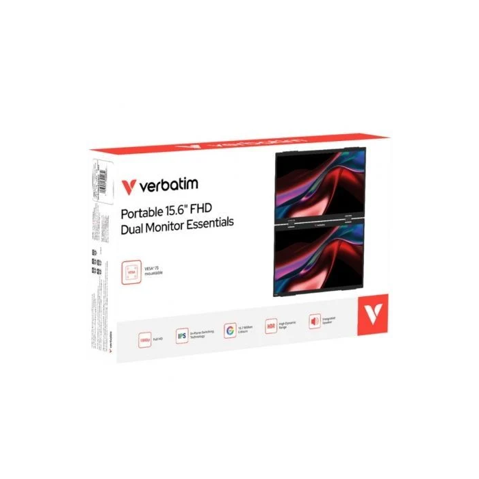 Verbatim Portable Dual Monitor Essentials 15.6" FHD 1920x1080 IPS 2x1W HDR USB-C HDMI Negro 3 Verbatim Portable Dual Monitor Essentials 15.6" FHD 1920x1080 IPS 2x1W HDR USB-C HDMI Negro 3