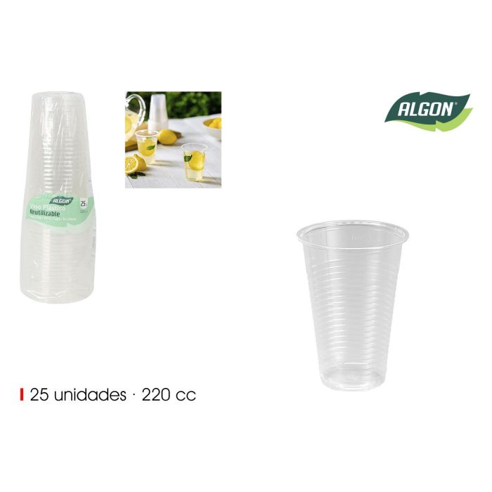 Set de 25 vasos transparentes 220 cc Algon (24 Unidades) Set de 25 vasos transparentes 220 cc Algon (24 Unidades)