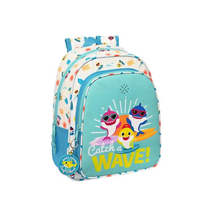 Mochila Escolar Baby Shark Surfing Azul Blanco 27 x 33 x 10 cm