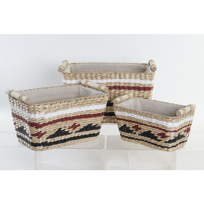 DKD Home Decor Cesta Colonial Natural Granate Set de 3 Piezas Fibra Poliéster 27x24x39 cm 2 DKD Home Decor Cesta Colonial Natural Granate Set de 3 Piezas Fibra Poliéster 27x24x39 cm 2
