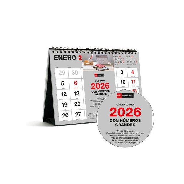 Calendario (2026) Miquelrius Sobremesa Basic Mensual Numeros Grandes A5 210X148,5