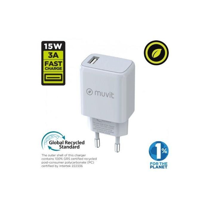 muvit for change cargador de pared USB 3A 15W blanco 1