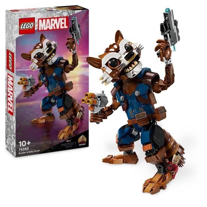 LEGO 76282 Marvel Rocket y Baby Groot, Juguete Guardianes de la Galaxia, Minifigura de superhéroe para niños