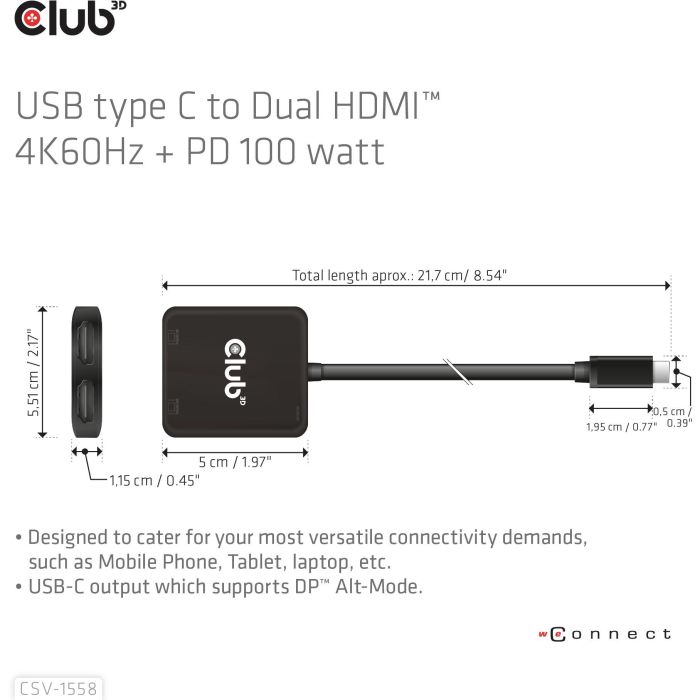 Club3D MST-Hub USB 3.2 Typ C > 2x HDMI 4K60Hz +100W PD St/Bu retail 2 Club3D MST-Hub USB 3.2 Typ C > 2x HDMI 4K60Hz +100W PD St/Bu retail 2