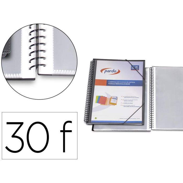 Carpeta Pardo Escaparate Con Espiral 30 Fundas Folio Personalizable Color Negra