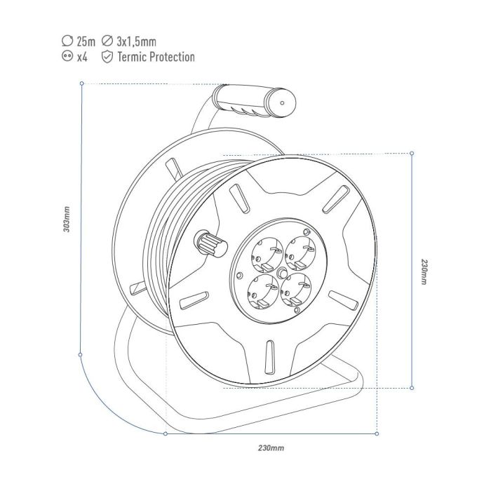 Edm Enrollacables 25 m 3G 1,5 mm² 4 Tomas con Protector Térmico 2