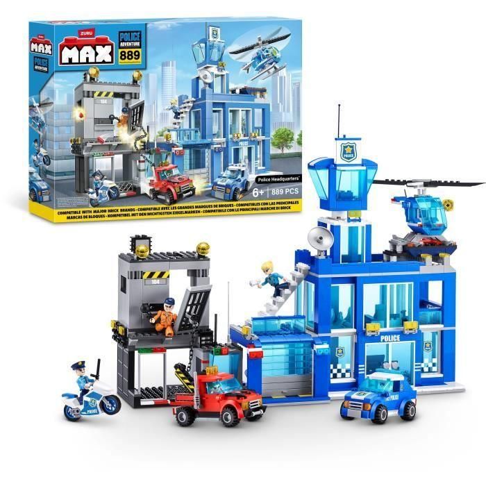 Zuru Max Build Set Construcción Estación de Bomberos y Policía, 976 Piezas, Vehículos y Accesorios, Modelos Surtidos