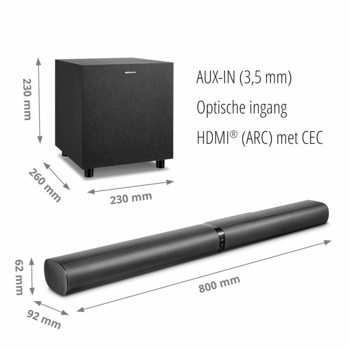 Medion MED1717419533795 Barra de sonido 2.1 - 2x30W RMS + Subwoofer Inalámbrico 60W RMS 6