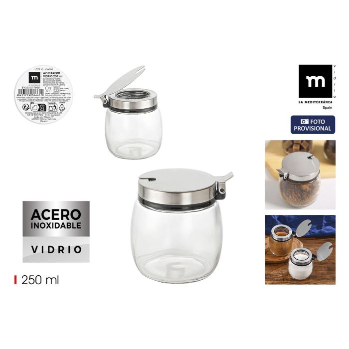 La Mediterranea Azucarero de Vidrio con Tapa de Acero Inoxidable 250 ml (7 x 8.7 cm) (24 Unidades)