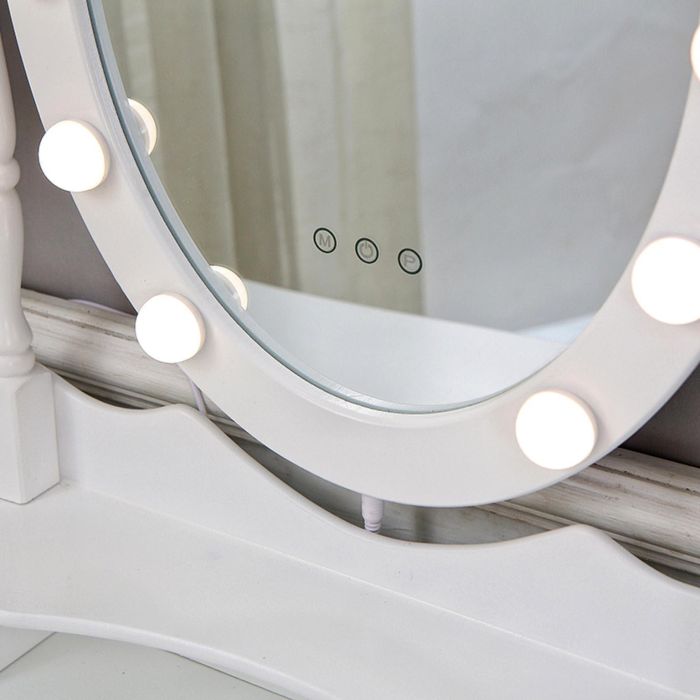 Tocador Blanco Con Taburete Y Luces Led Glow Versa 40X144CM 2 Tocador Blanco Con Taburete Y Luces Led Glow Versa 40X144CM 2